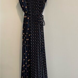 Banana Republic Navy Maxi Dress with Tan Polka Dots
